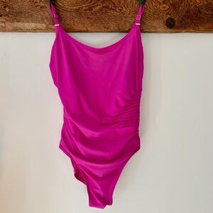 Calvin Klein—Pink Starburst One-Piece Bathing Suit, Adjustable Straps (Size 12)